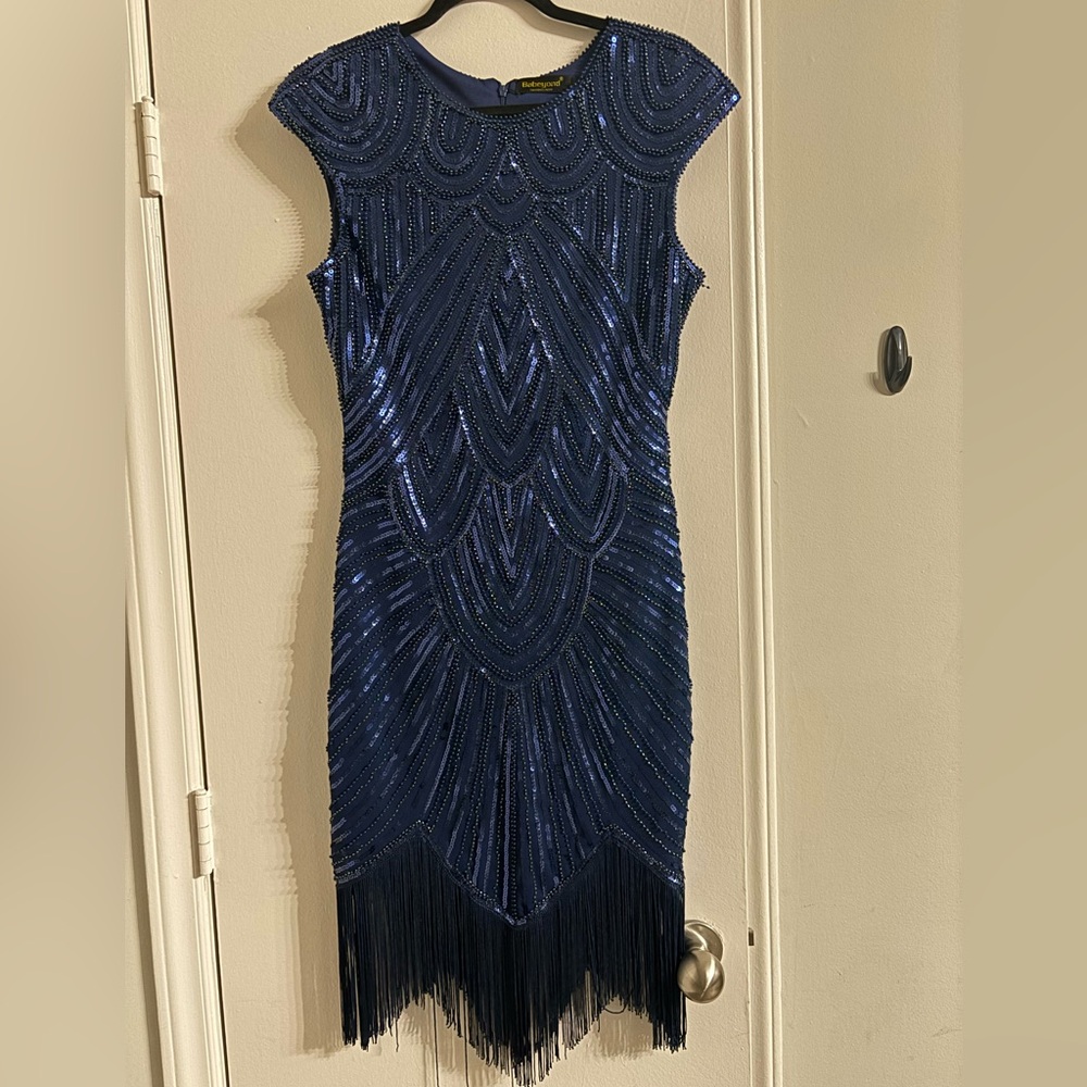 Navy blue sequin flapper dress